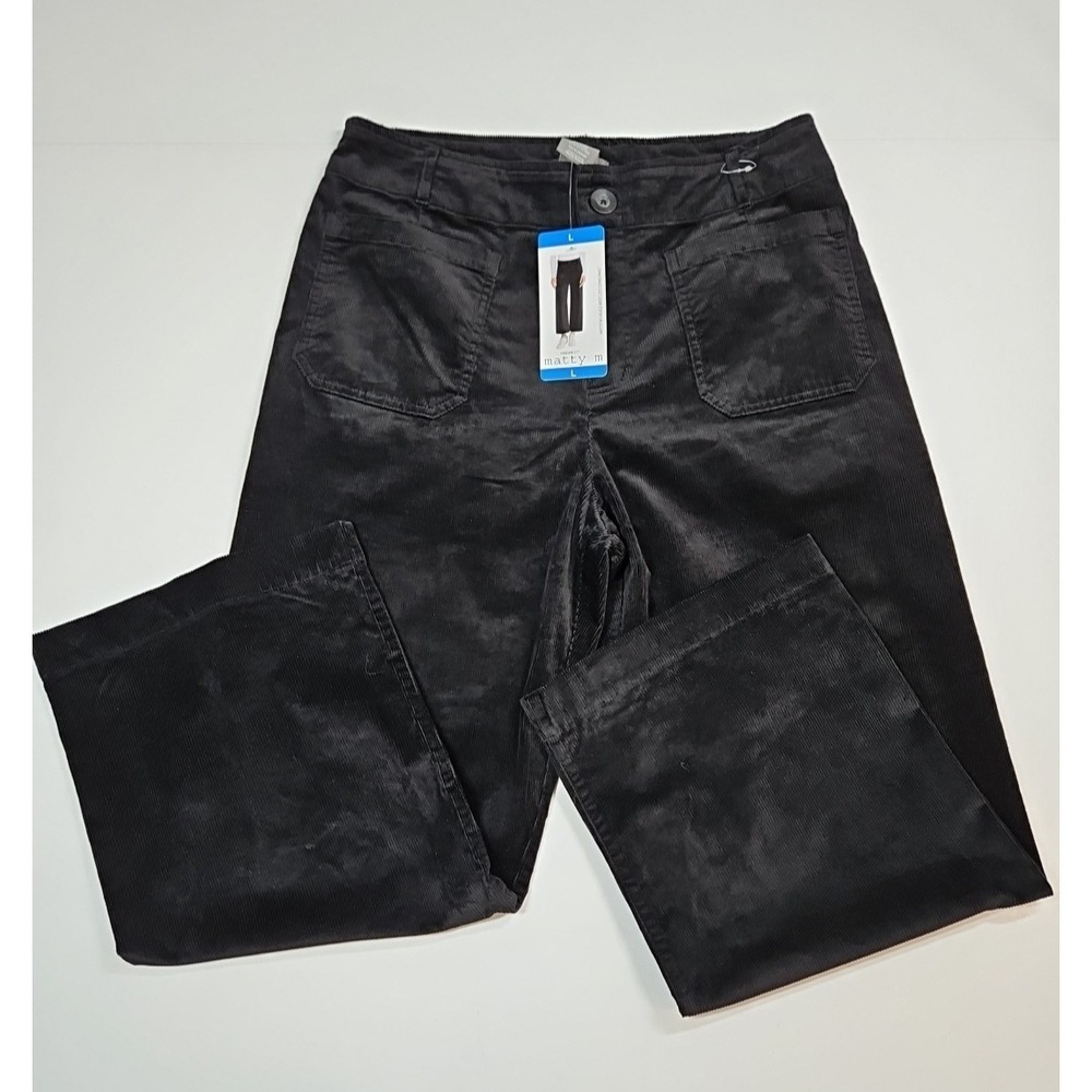 Matty M Womens Black Corduroy Cropped Wide Leg Pant Size‎ Large NWT